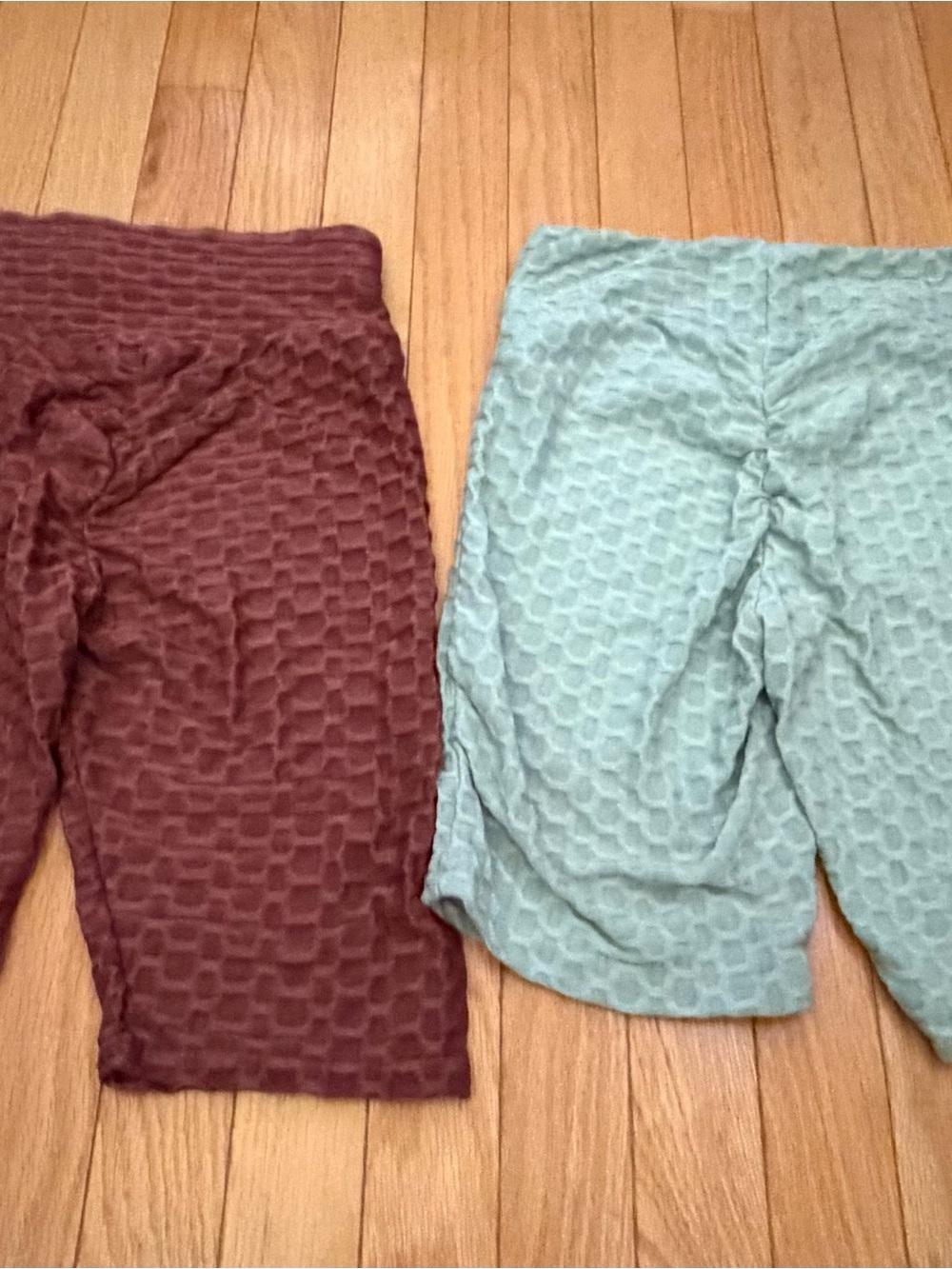 Women’s  Textured Bike Shorts Duo - Mint Green and brown- longer Length - Picture 2 of 5